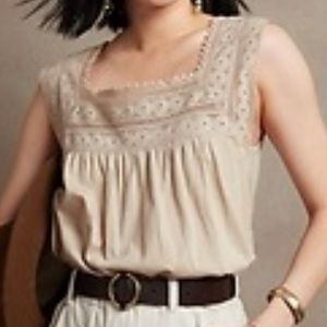 Banana Republic square neck lace top, small, barely beige